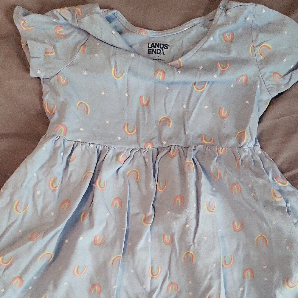 Lands' End Light Blue Dress with Rainbow Accents